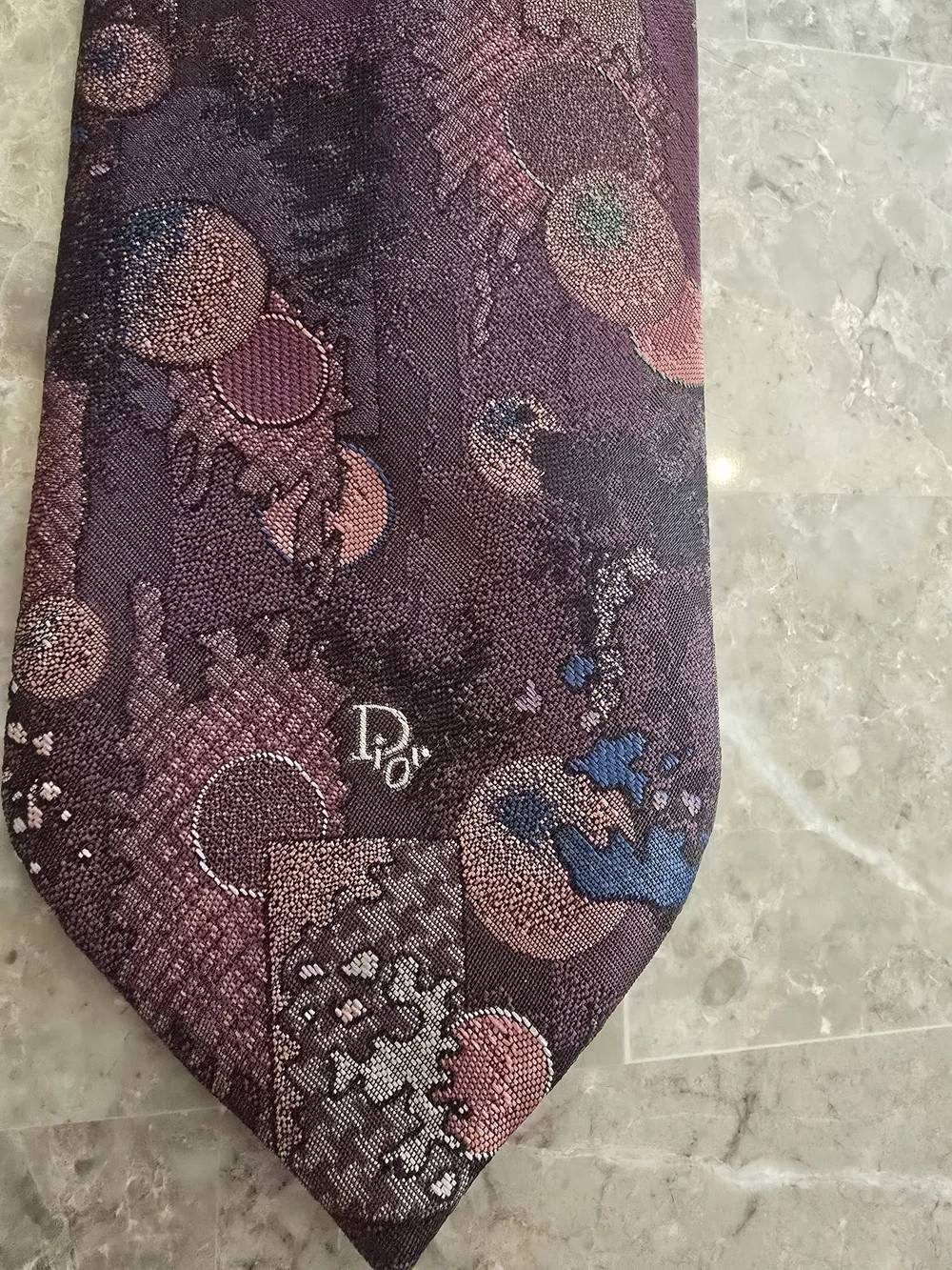 Vintage Dior Mens Burgundy Abstract Tie
